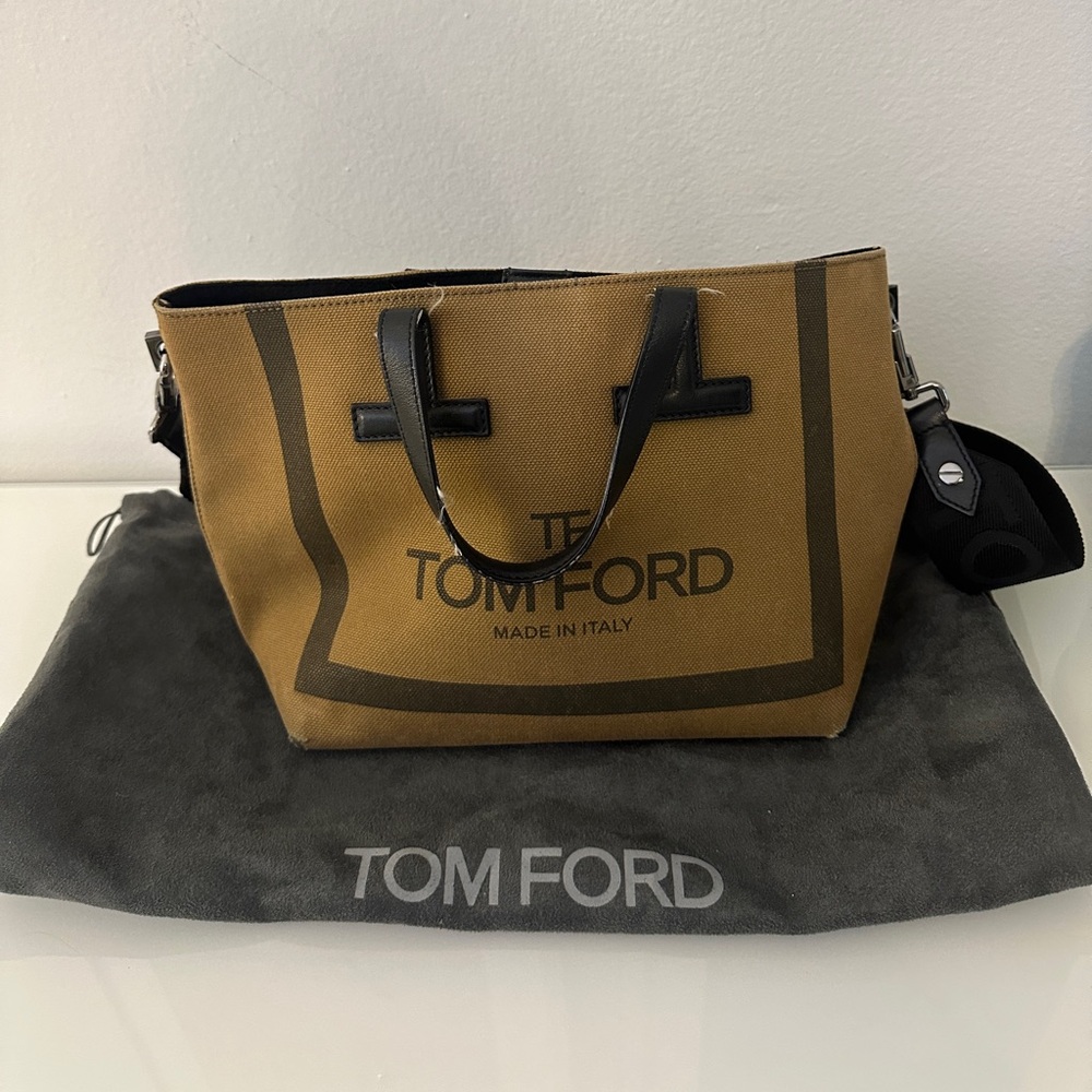 Tom Ford Olive Green Canvas Tote with Black Strap - Picture 2 of 11